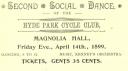 Hyde Park Cycle Club fund-raiser dance 1899